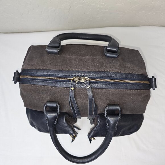 L.A.M.B Gwen Steffani Gray Canvas & Black Leather Crossbody Pocket Satchel - Picture 13 of 13